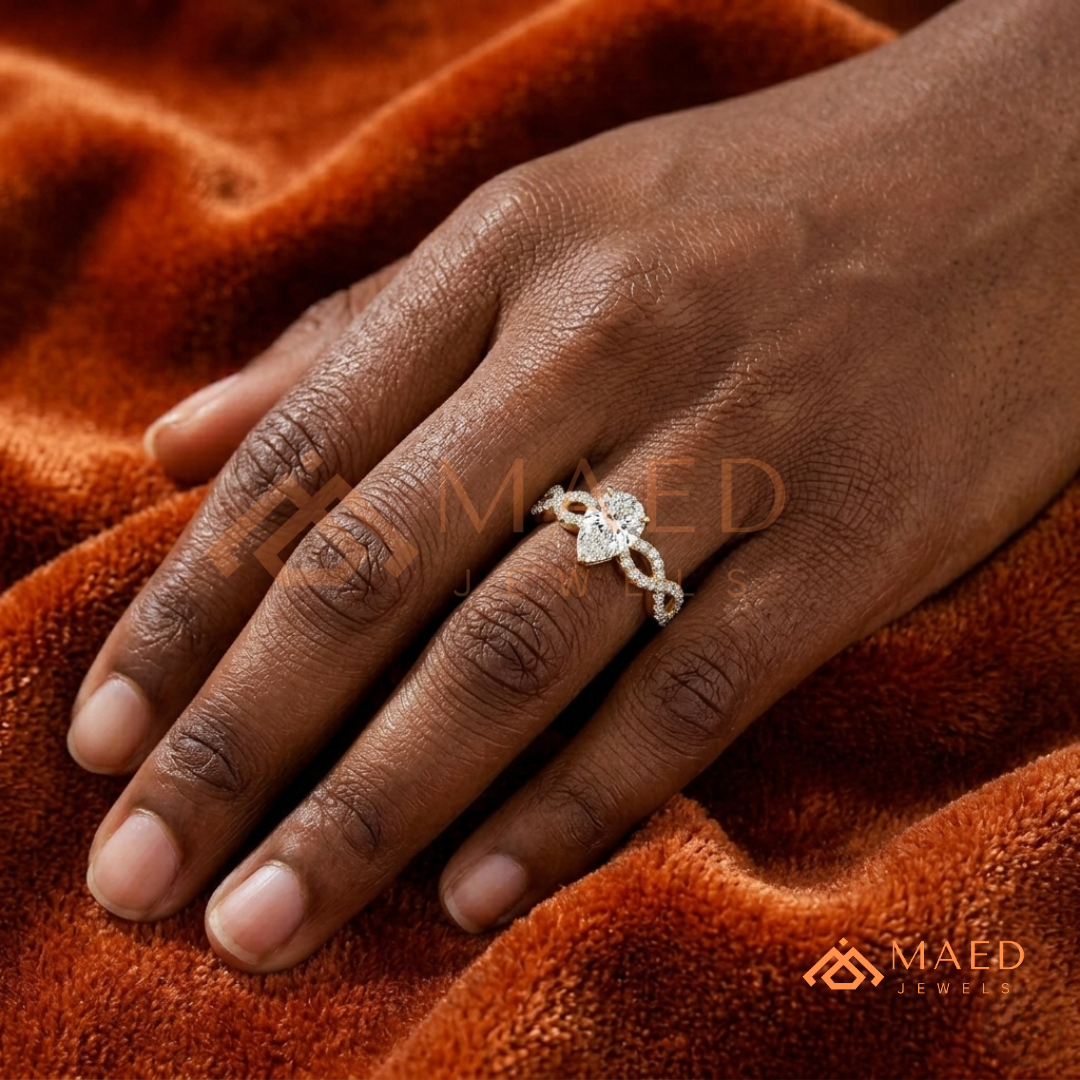 Intertwined Vortex Halo Diamond Simulant Ring in 14K Yellow Gold, Rose Gold & Silver