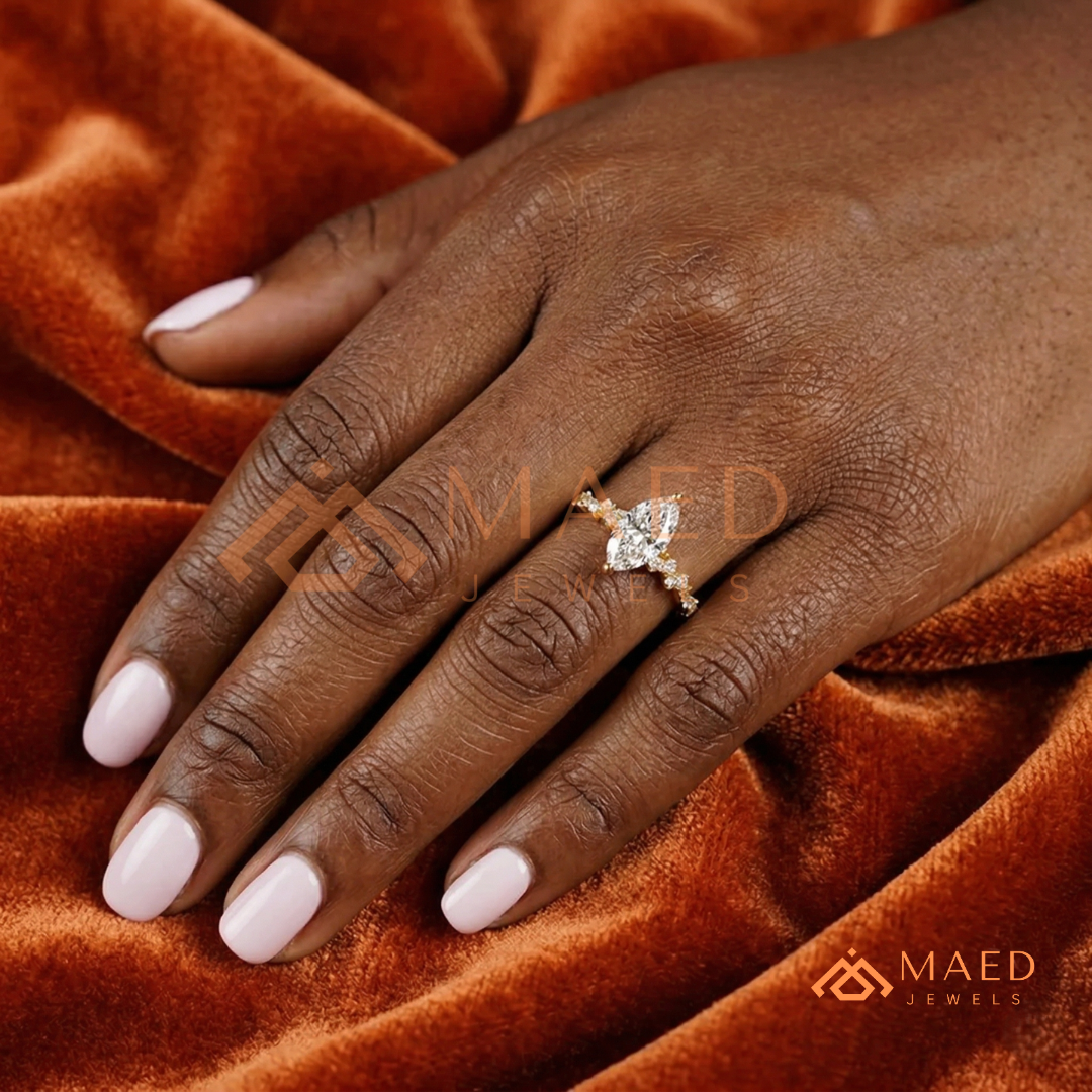 Vintage Marquise Cut Engagement Ring | Cluster Vine Band in 14K Gold, Rose Gold & Sterling Silver