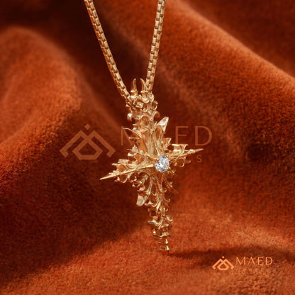 Gothic Starburst Cross Pendant – Thorn & Spike Filigree Necklace
