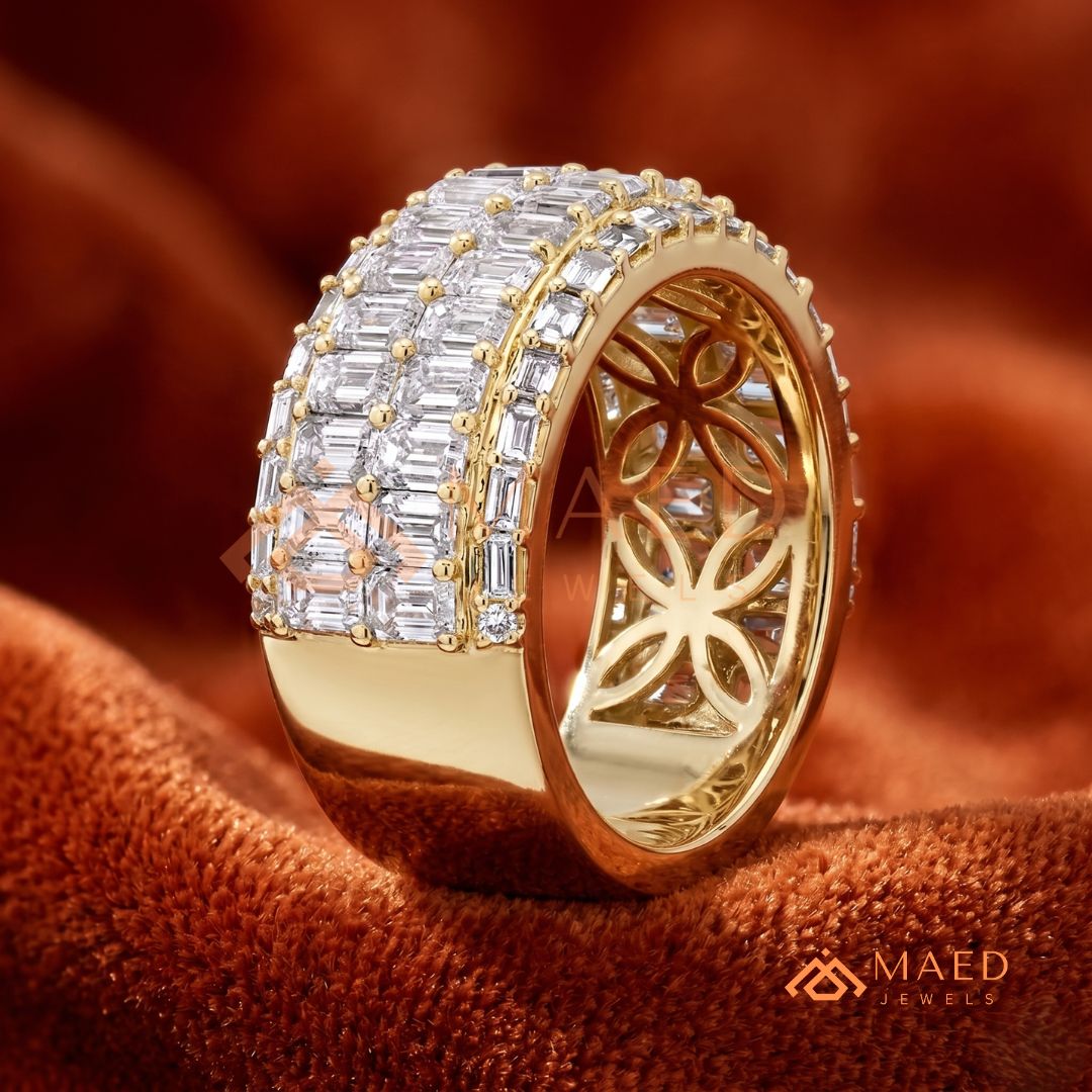 Multi-Row Emerald Cut Diamond Eternity Band in Silver, 14K Yellow & Rose Gold