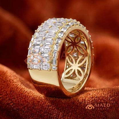 Multi-Row Emerald Cut Diamond Eternity Band in Silver, 14K Yellow & Rose Gold