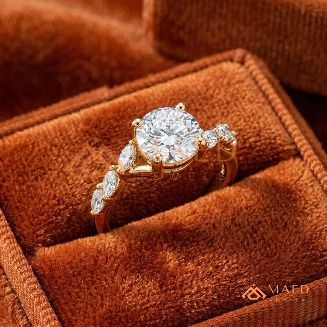 Marquise Leaf Clustered Vine Engagement Ring in 14K Gold, Rose Gold & Silver