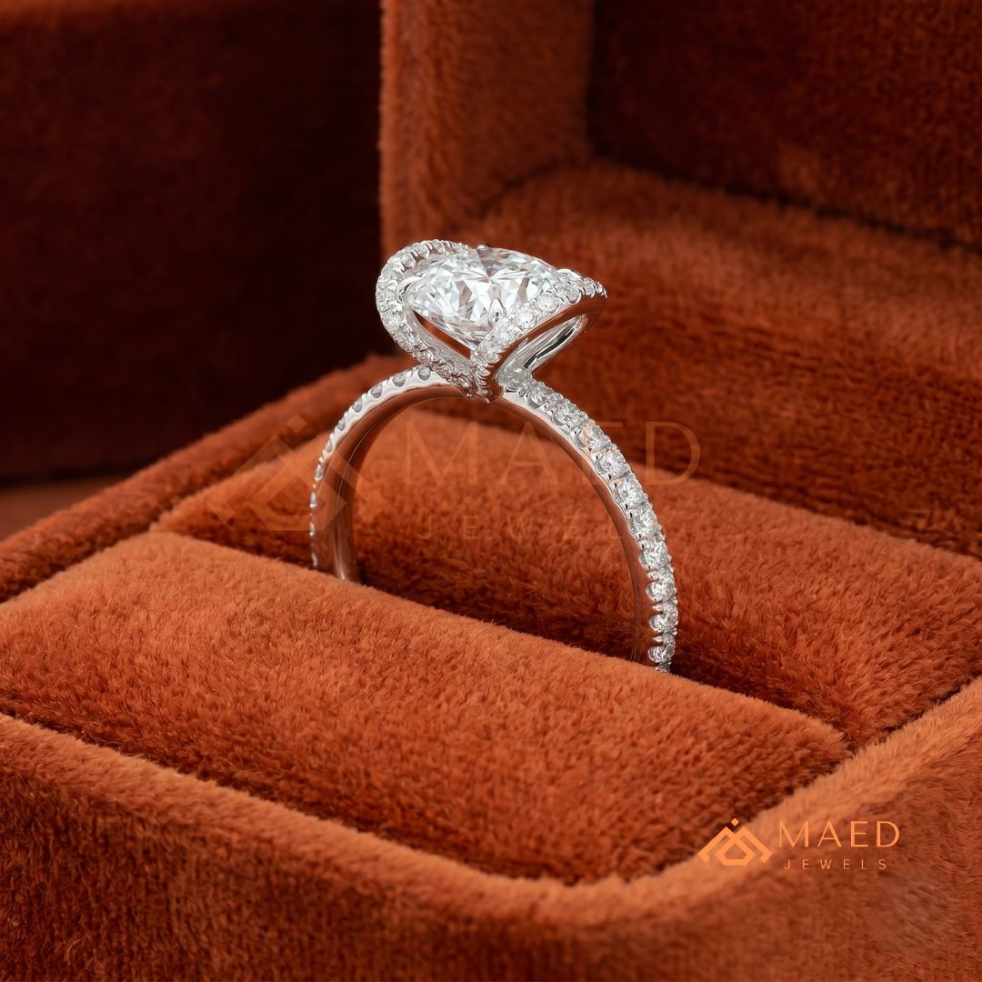 Modern Round Cut Open Arc Halo Engagement Ring in 14K Gold, Rose Gold & Silver
