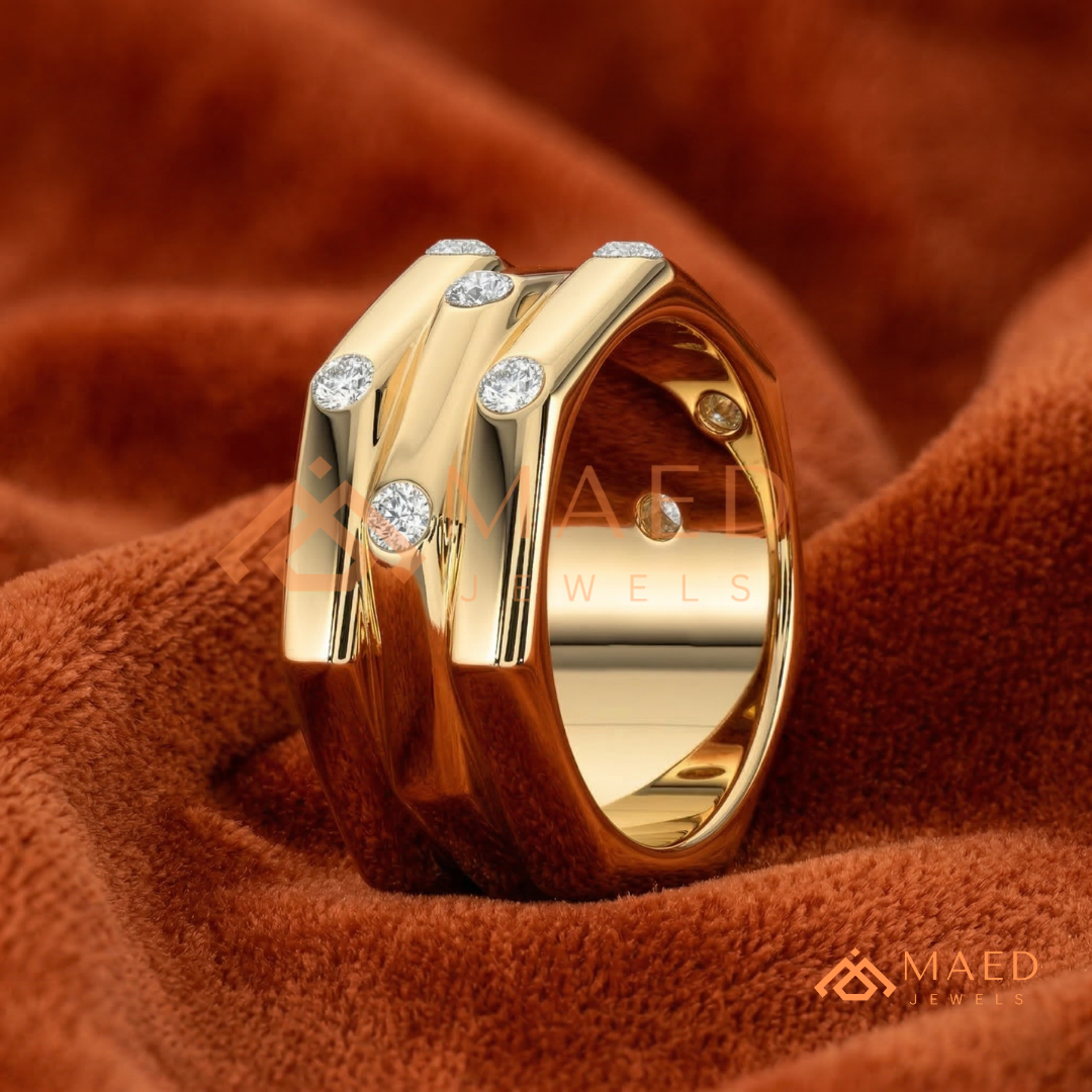 The Nexus Triple Layer Faceted Band | Flush Diamond Statement Ring