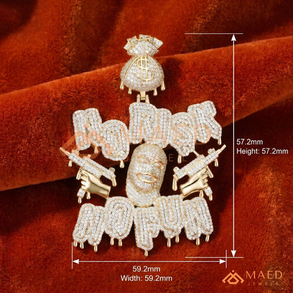 Iced Out "No Risk No Fun" Pendant - 14K Gold, Rose Gold & Silver Hip Hop Jewelry