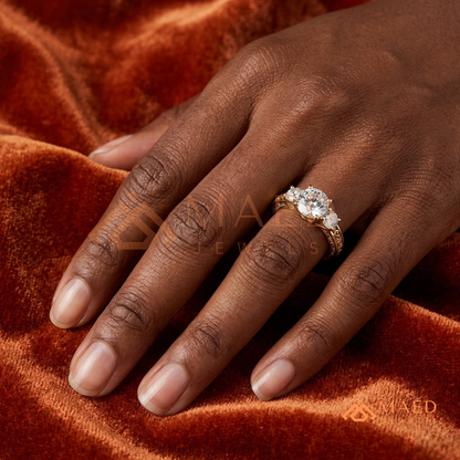 Past Present Future Round Cut Ring in 14K Yellow Gold, Rose Gold & Sterling Silver