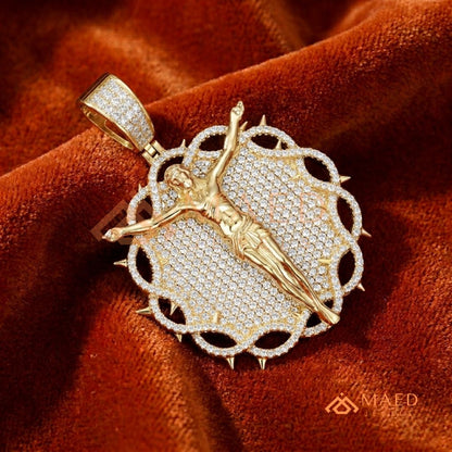 Iced Out Crown of Thorns Jesus Piece Pendant - Available in Silver, 14K Gold & 14K Rose Gold