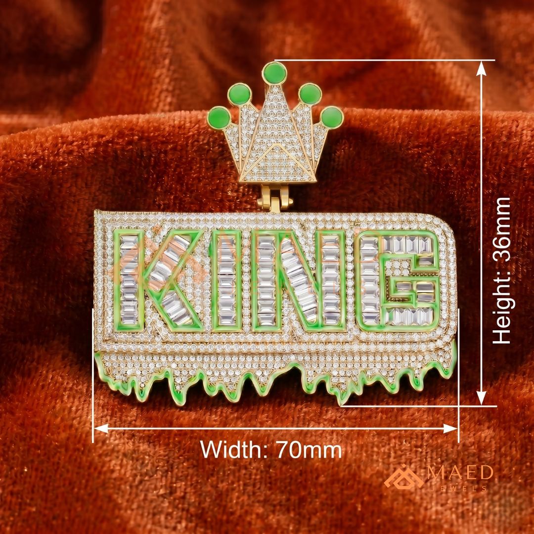 "King" Drip Statement Pendant –  14K Gold, Rose Gold & Sterling Silver with Hand-Set VVS Stones & Enamel Accents