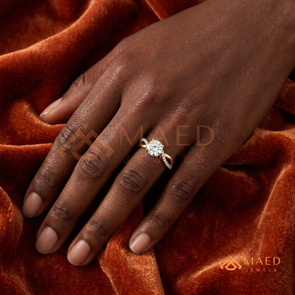 Round Cut Twisted Vine Engagement Ring in 14K Gold, Rose Gold & Sterling Silver | Infinity Pave Wedding Band