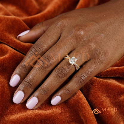 Nature-Inspired Radiant Cut Three-Stone Engagement Ring with Thorn Band in Silver, 14K Gold & Rose Gold