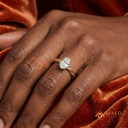 Braided Solitaire Oval Cut Ring in 14K Yellow Gold, Rose Gold & Silver