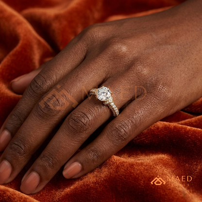 Classic Round Brilliant Solitaire Engagement Ring with Pavé Band
