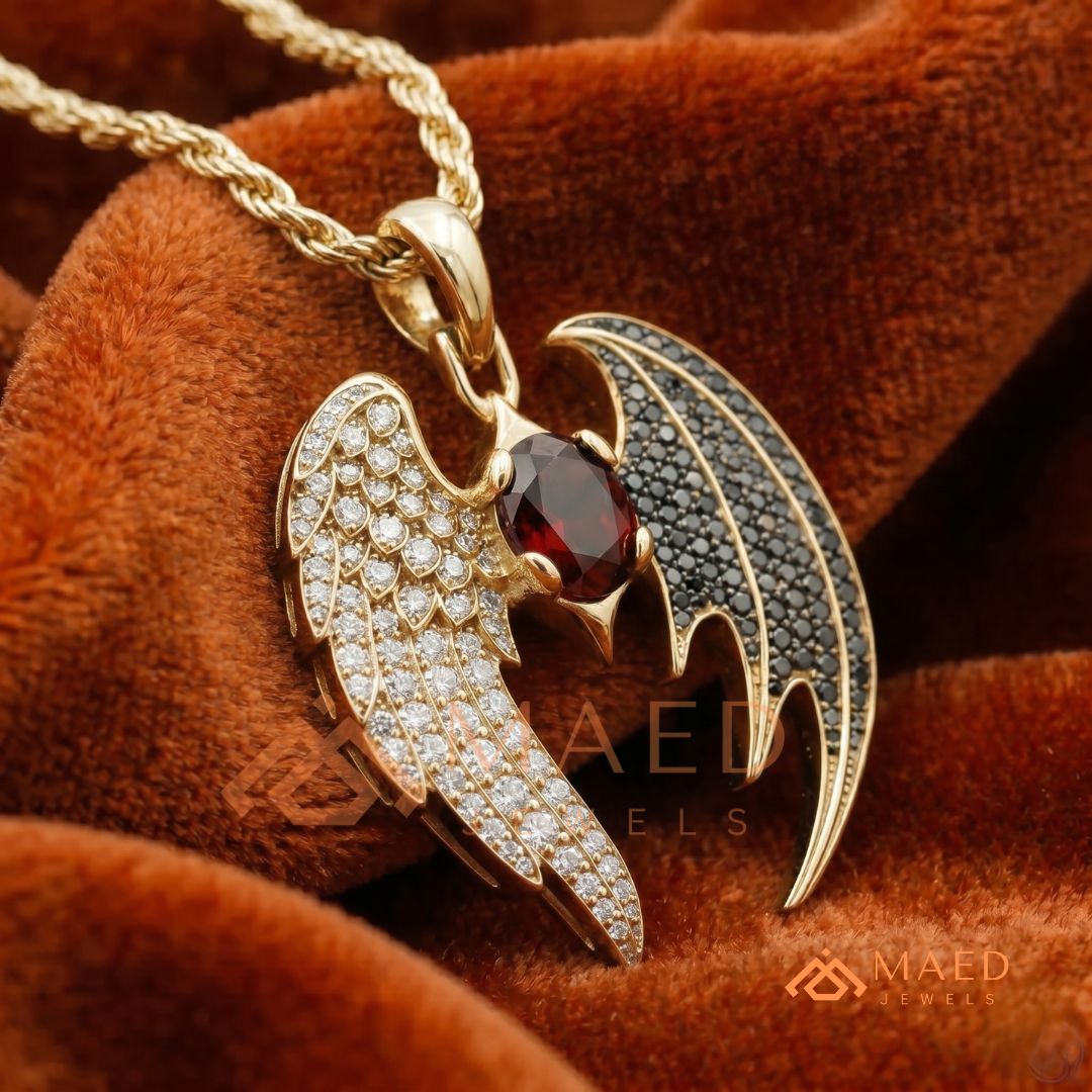 The Dark Angel Wing Pendant | Red Garnet Gothic Statement Necklace