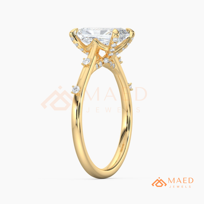 Radiant Cut Solitaire Engagement Ring with Dotted Accent Band