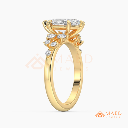 Vintage Marquise Cut Cluster Engagement Ring in 14K Gold, Rose Gold & Silver
