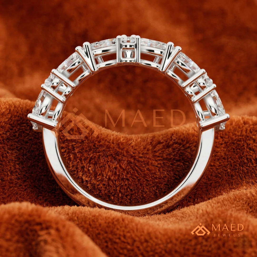 Marquise Diamond Cluster Stackable Anniversary Band – Silver, Yellow & Rose Gold