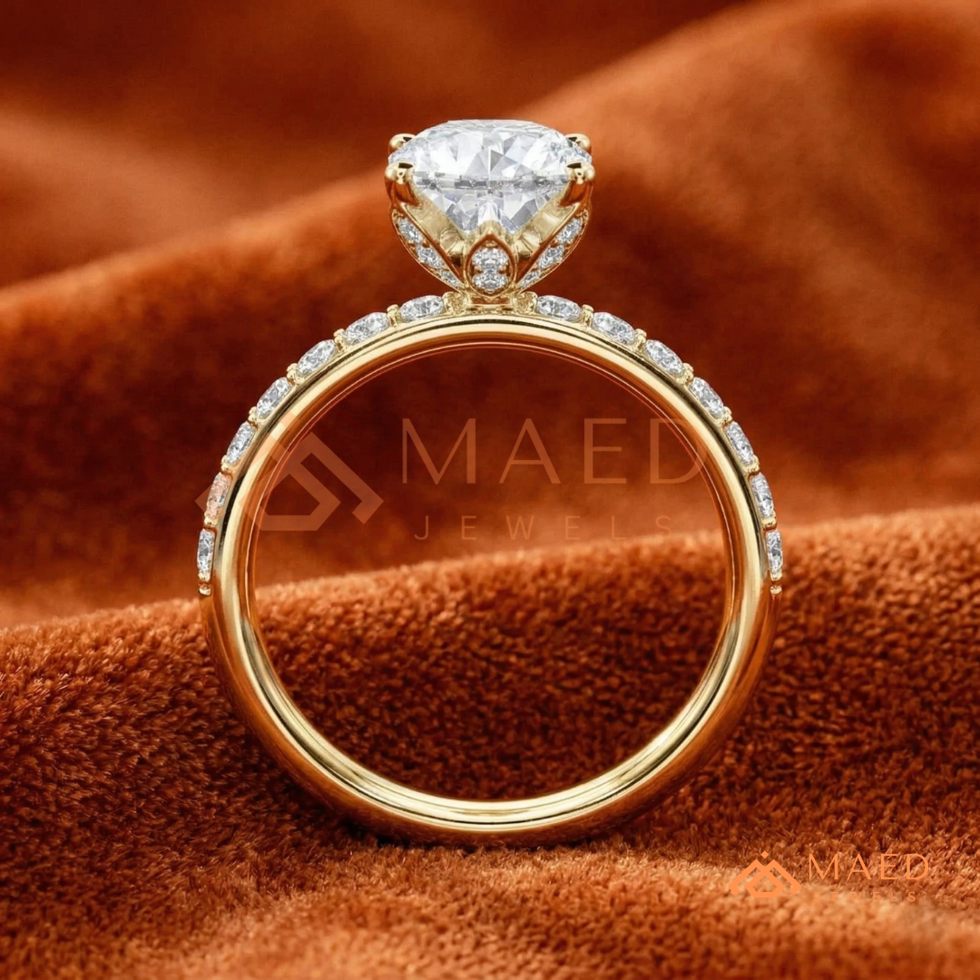 Oval Cut Engagement Ring with Pavé Band | Classic 4-Prong Promise Ring for Women | 14K Gold, Rose Gold & Sterling Silver
