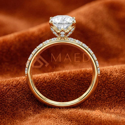 Oval Cut Engagement Ring with Pavé Band | Classic 4-Prong Promise Ring for Women | 14K Gold, Rose Gold & Sterling Silver