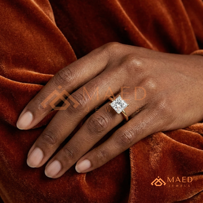 Princess Cut Hidden Halo Engagement Ring in 14K Gold & Sterling Silver