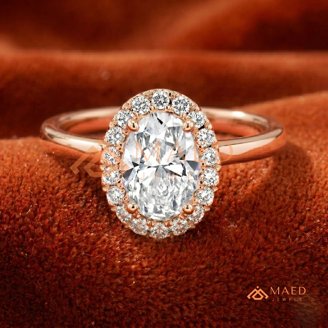 Classic Oval Cut Halo Engagement Ring in 14K Gold, Rose Gold & Silver