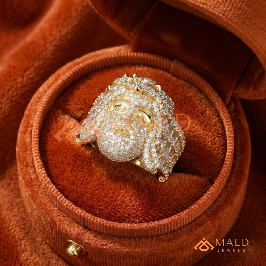 Men's Fully Iced-Out Jesus Piece Ring | Sterling Silver, 14K Gold & Rose Gold