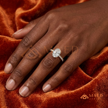 Oval Cut Moissanite Engagement Ring in 14K Gold, Rose Gold & Sterling Silver | Pave Diamond Simulant Wedding Band