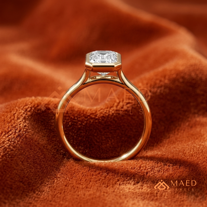 Modern Emerald Cut Solitaire Bezel Engagement Ring in Silver, 14K Gold & Rose Gold