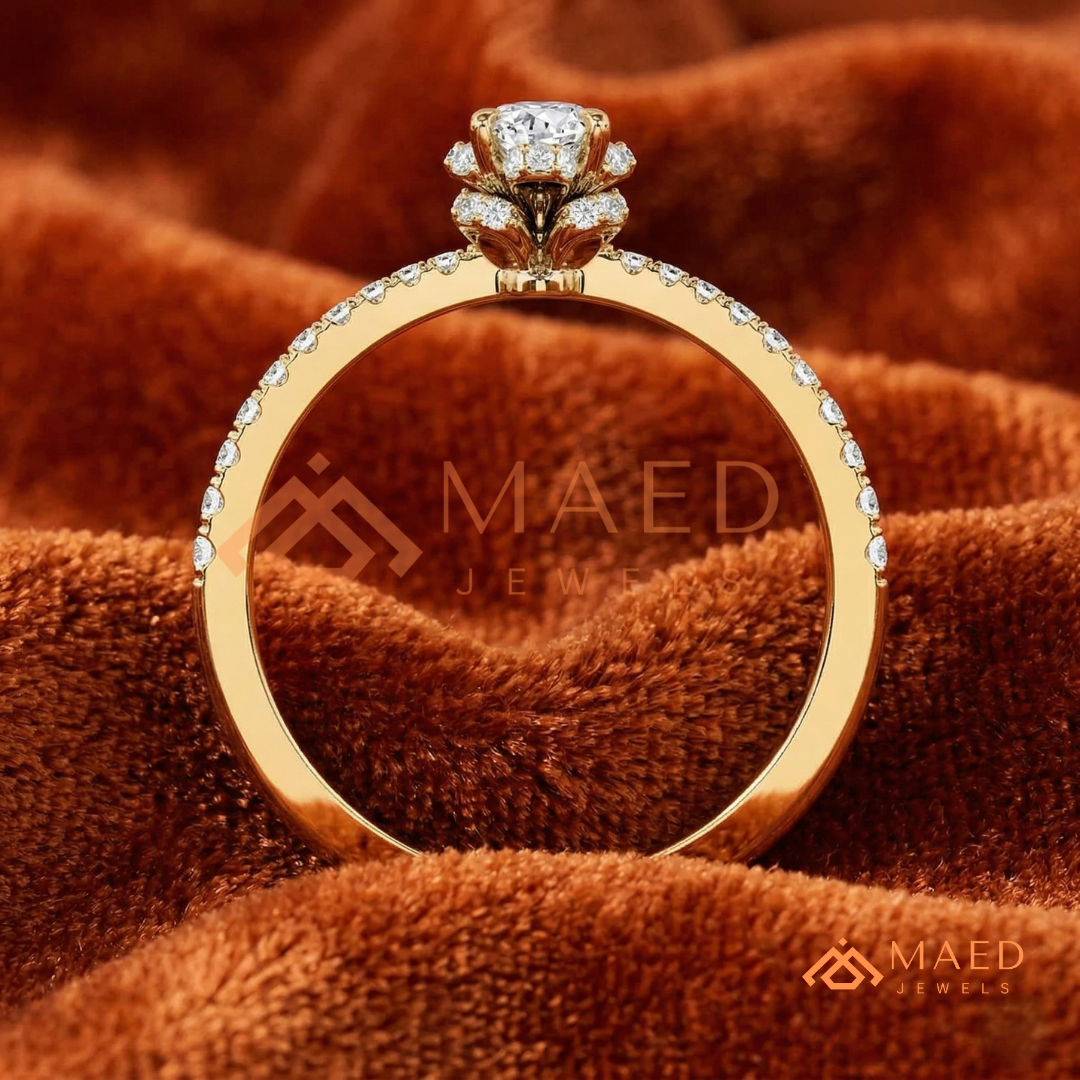 Vintage Oval Cut Halo Engagement Ring in 14K Gold, Rose Gold & Silver