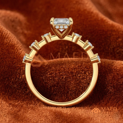 Radiant Cut Moissanite Engagement Ring in Sterling Silver, 14K Gold & Rose Gold | Art Deco Bezel-Set Accent Band