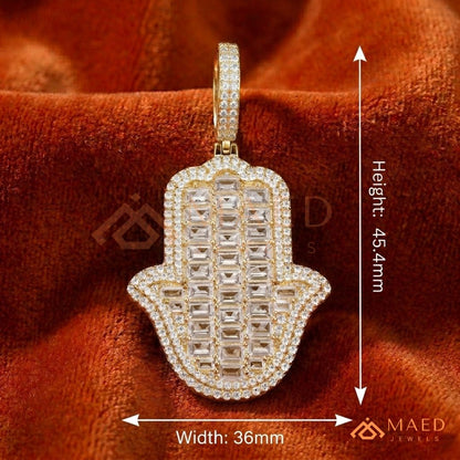 Iced Out Emerald Cut Hamsa Pendant | Sterling Silver, 14K Gold & Rose Gold