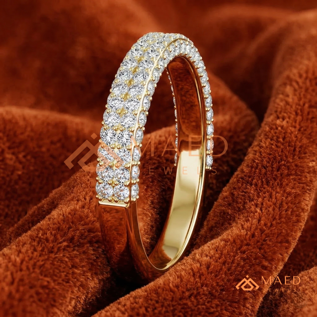Double Row Pavé Diamond Wedding Band | 2-Row Micro-Pavé Anniversary Ring in Silver, 14K Gold, & Rose Gold