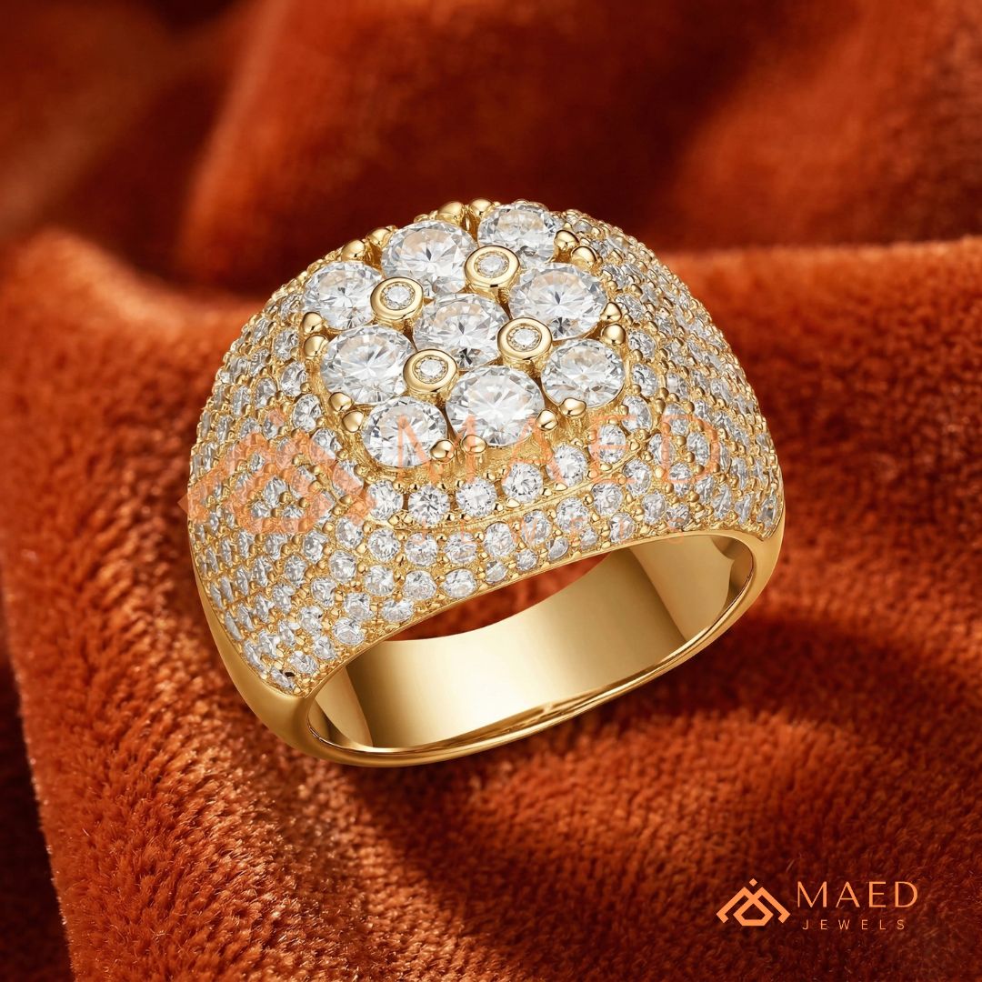 Heavy Rectangular Iced Baguette Signet Ring – 925 Silver, 14K Gold & Rose Gold