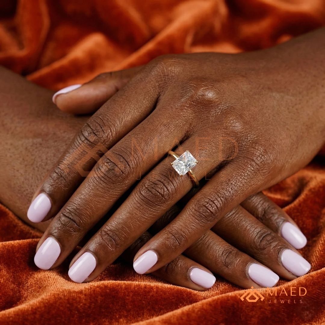 Classic Radiant Cut Solitaire Engagement Ring with Hidden Halo in Silver, 14K Gold & Rose Gold
