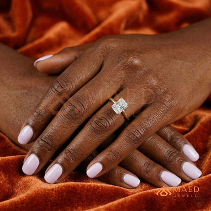 Classic Radiant Cut Solitaire Engagement Ring with Hidden Halo in Silver, 14K Gold & Rose Gold