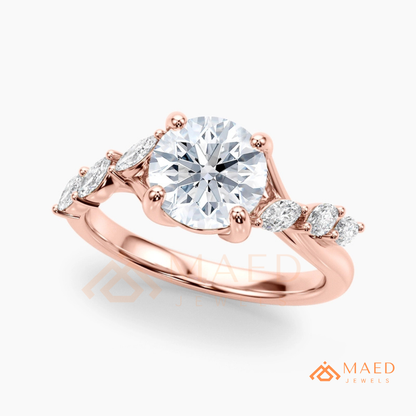 Marquise Leaf Clustered Vine Engagement Ring in 14K Gold, Rose Gold & Silver
