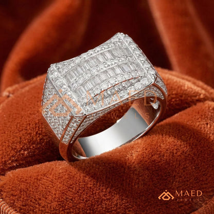 Men's Concave Baguette & Pave Statement Ring | Silver, 14K Gold & Rose Gold