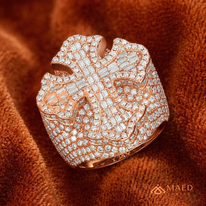 Men's Iced-Out 3D Cross Statement Ring | Silver, 14K Gold & Rose Gold