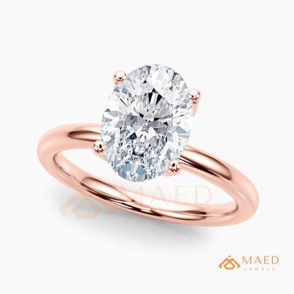Oval Cut Solitaire Engagement Ring | Classic 4-Prong Plain Band Promise Ring | 14K Gold, Rose Gold & Sterling Silver