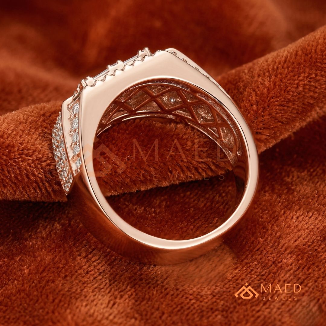 Men's Alternating Baguette & Pave Diamond Ring | Silver, 14K Gold & Rose Gold