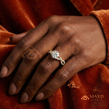 Enchanted Vine Round Brilliant Cluster Ring in 14K Yellow Gold, Rose Gold & Silver