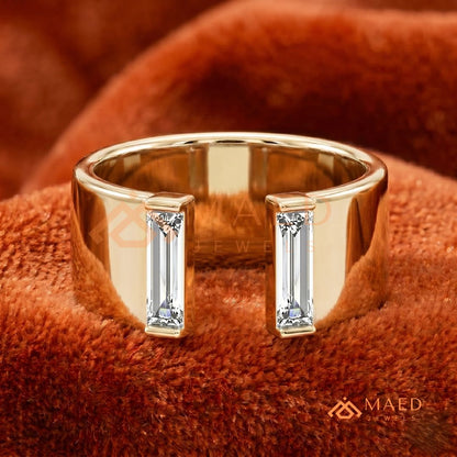 Minimalist Two-Stone Open Cigar Ring – Silver, 14K Yellow & Rose Gold