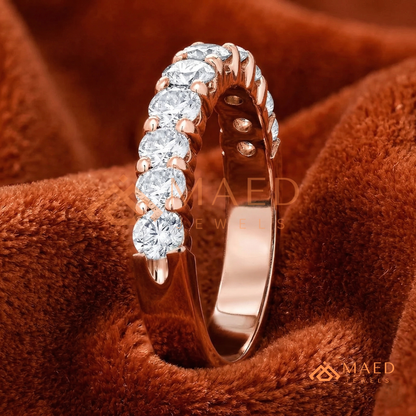 5-Stone Mixed Cut Diamond Wedding Band | East-West Emerald & Round Cut Ring in Silver, 14K Gold, & Rose Gold