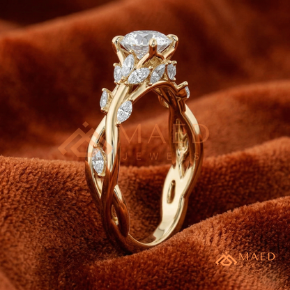 Nature Inspired Twisted Vine Engagement Ring in 14K Gold, Rose Gold & Silver
