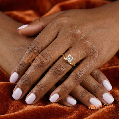 Princess Cut V-Band Solitaire Engagement Ring in 14K Gold, Rose Gold & Silver