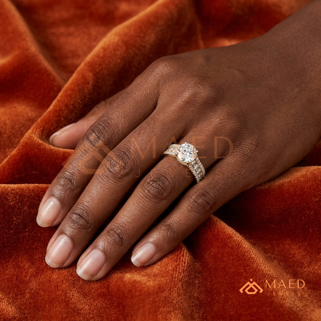 Multi-Row Pavé Split-Shank Engagement Ring – Glamour Diamond Ring