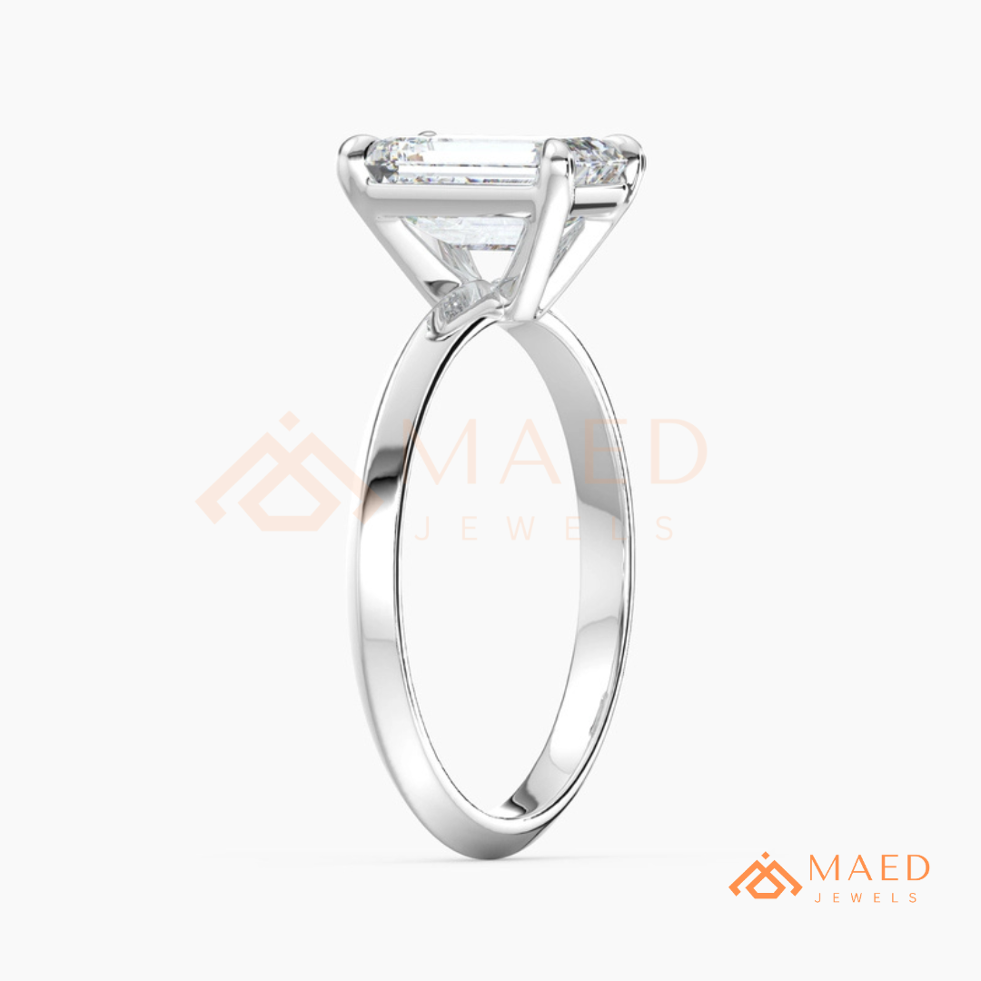 Classic Emerald Cut Solitaire Engagement Ring with Knife-Edge Band in Silver, 14K Gold & Rose Gold