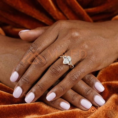 Pear Shaped Split Shank Promise Ring (Silver, 14K Solid Yellow/Rose Gold)