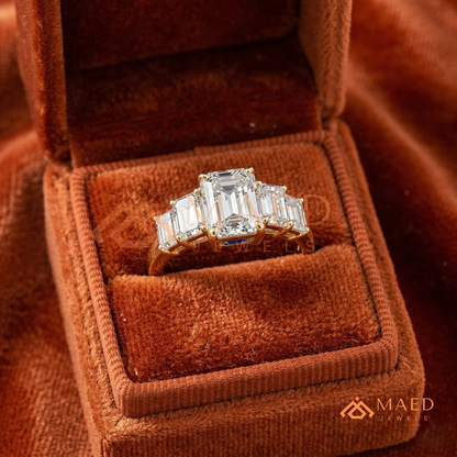 Five-Stone Emerald Cut Diamond Simulant Ring (14k White, Yellow, Rose Gold & Sterling Silver)