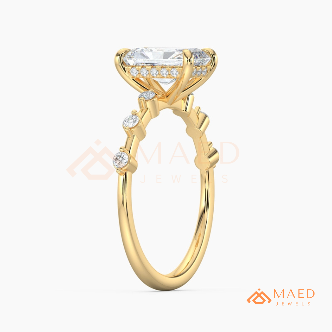 Radiant Cut Moissanite Engagement Ring in Sterling Silver, 14K Gold & Rose Gold | Art Deco Bezel-Set Accent Band