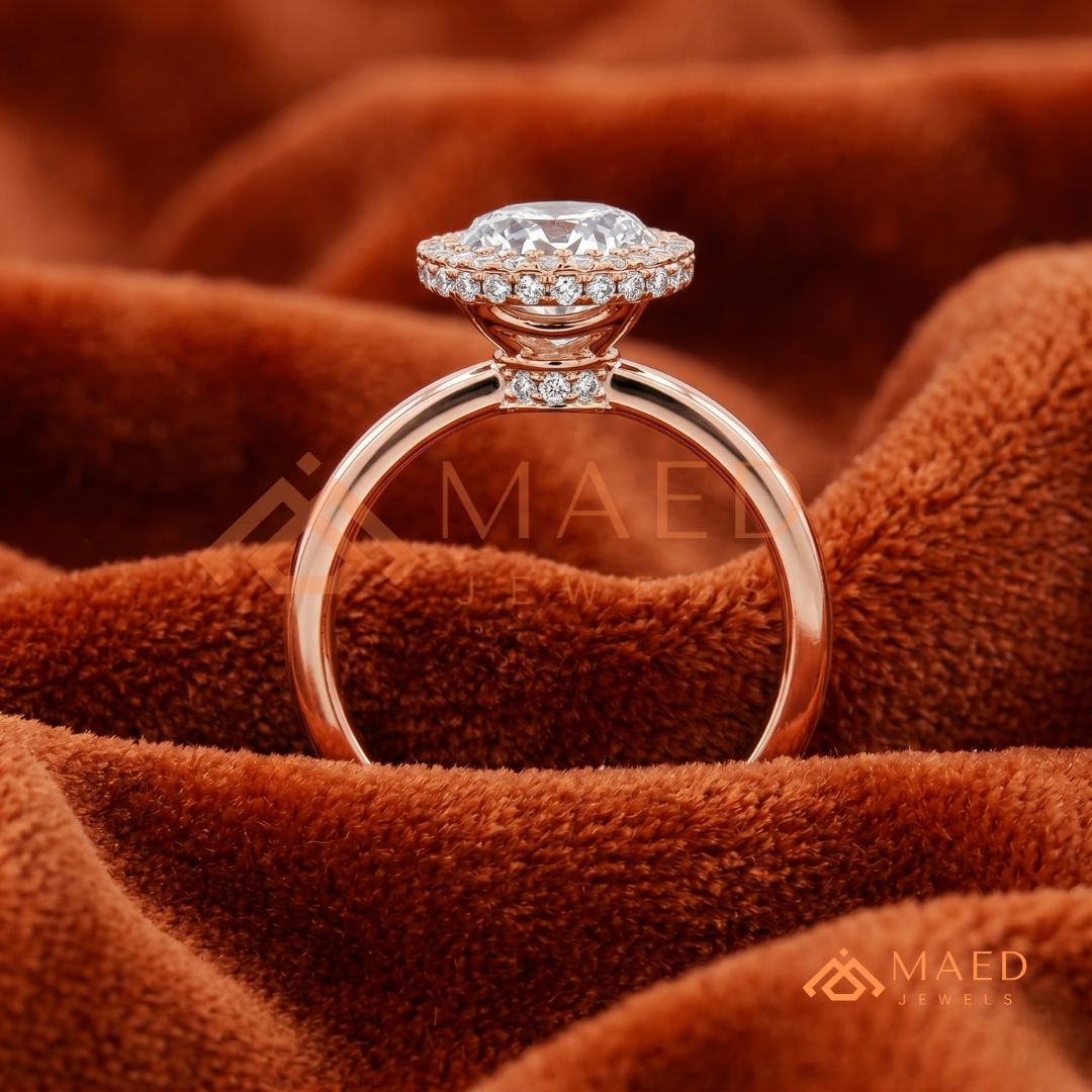 Classic Round Cut Moissanite Halo Engagement Ring in 925 Sterling Silver, 14K Gold & 14K Rose Gold | Solitaire Halo Wedding Ring for Women
